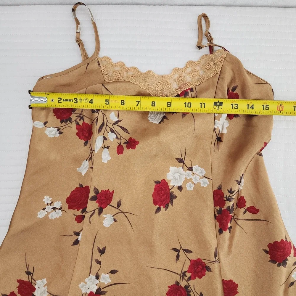 Private Luxuries Gold Floral Lace Trim Slip Dress -‎ Women's Size M